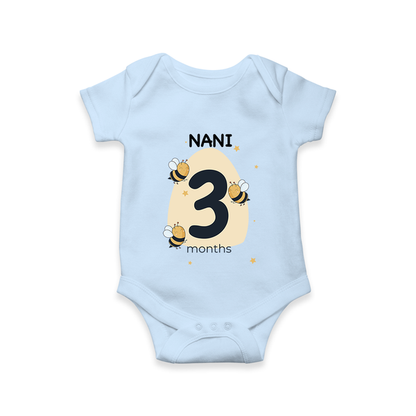 Baby Romper Birthday Outfit - 3rd Month | Personalized Bodysuit | Cozy Cotton Fabric - BABY BLUE - New Born (Chest 14")