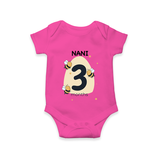 Baby Romper Birthday Outfit - 3rd Month | Personalized Bodysuit | Cozy Cotton Fabric - HOT PINK - New Born (Chest 14")