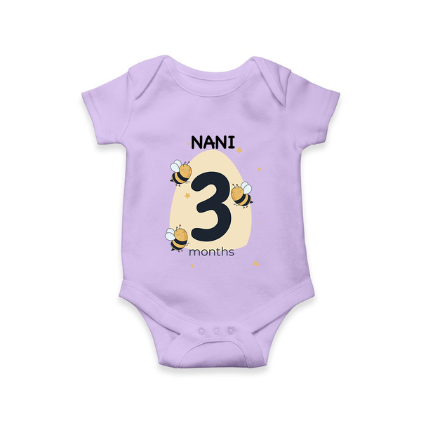 Baby Romper Birthday Outfit - 3rd Month | Personalized Bodysuit | Cozy Cotton Fabric - LILAC - New Born (Chest 14")