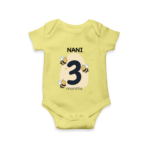 Baby Romper Birthday Outfit - 3rd Month | Personalized Bodysuit | Cozy Cotton Fabric - PASTEL YELLOW - New Born (Chest 14")