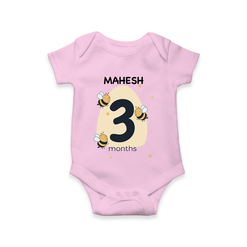 Commemorate your little one's 3rd month with a customized romper - PINK - 0 - 3 Months Old (Chest 16")