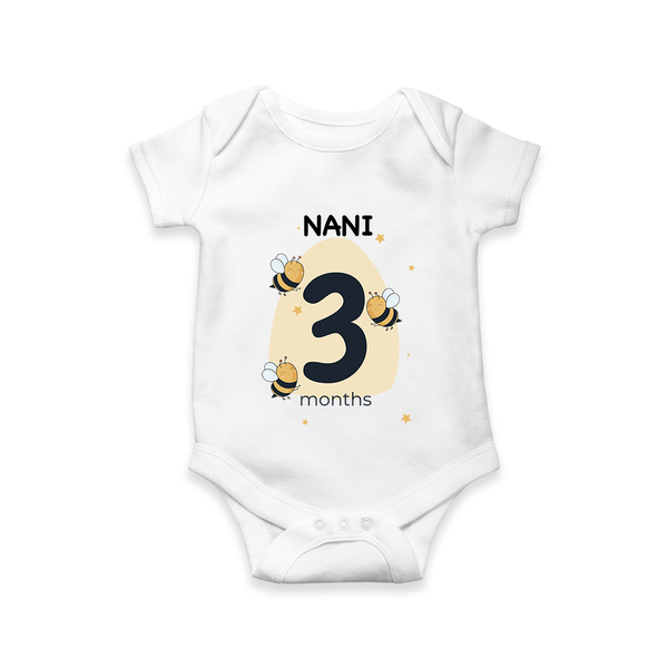 Baby Romper Birthday Outfit - 3rd Month | Personalized Bodysuit | Cozy Cotton Fabric - WHITE - New Born (Chest 14")