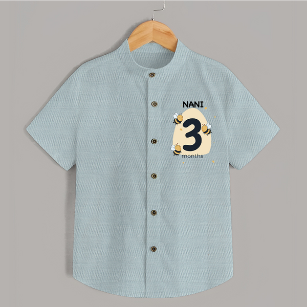 Baby Shirt Birthday Outfit - 3rd Month | Personalized Shirt | Cozy Cotton Fabric - ARCTIC BLUE - 0 - 6 Months Old (Chest 23")