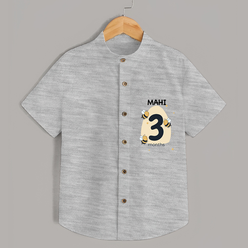 Commemorate your little one's 3rd month with a customized Shirt - GREY MELANGE - 0 - 6 Months Old (Chest 21")