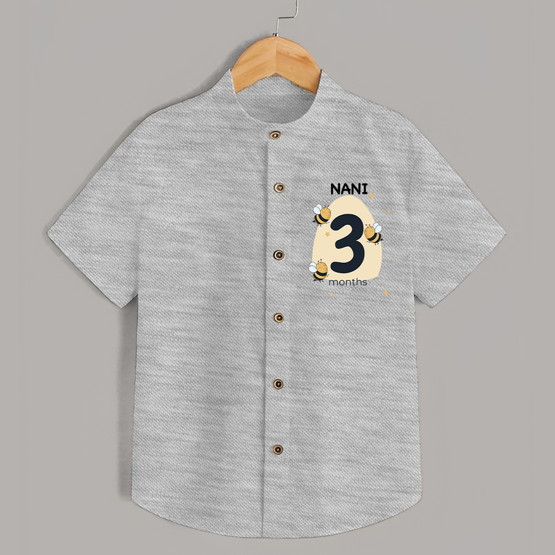 Baby Shirt Birthday Outfit - 3rd Month | Personalized Shirt | Cozy Cotton Fabric - GREY - 0 - 6 Months Old (Chest 23")