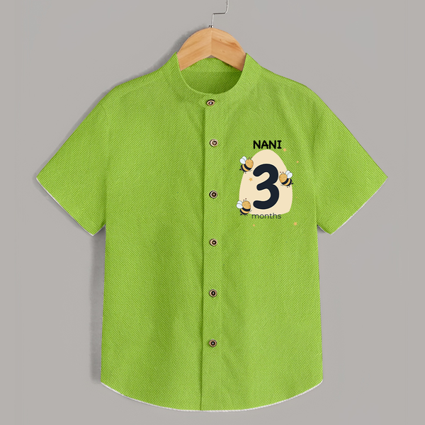 Baby Shirt Birthday Outfit - 3rd Month | Personalized Shirt | Cozy Cotton Fabric - LIME GREEN - 0 - 6 Months Old (Chest 23")
