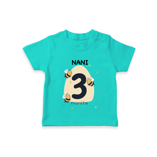Baby T-Shirt Birthday Outfit - 3rd Month | Personalized T-Shirt | Cozy Cotton Fabric - TEAL - 0-5 Months Old (Chest 17")