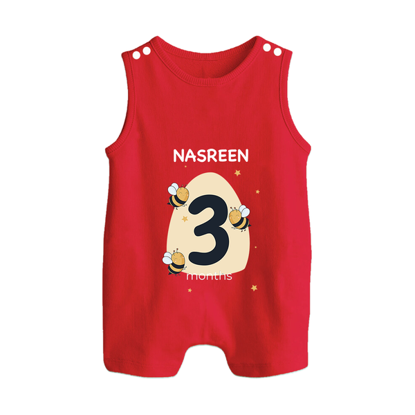 Baby Romper Suit/ Sleeveless Romper Birthday Outfit - 3rd Month | Personalized Romper Suit/ Sleeveless Romper | Cozy Cotton Fabric - RED - 0 - 5 Months Old (Chest 18")