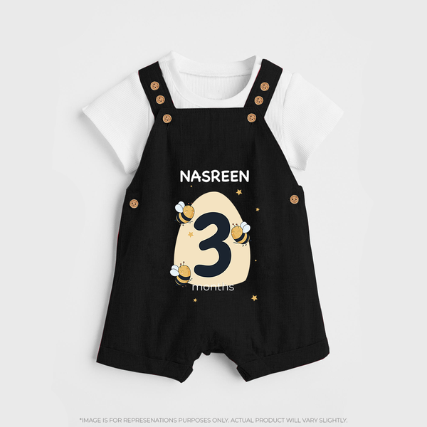 Baby Dungaree Set Birthday Outfit - 3rd Month | Personalized Dungaree Set | Cozy Cotton Fabric - BLACK - 0 - 5 Months Old (Chest 18")
