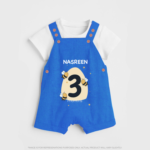 Baby Dungaree Set Birthday Outfit - 3rd Month | Personalized Dungaree Set | Cozy Cotton Fabric - COBALT BLUE - 0 - 5 Months Old (Chest 18")