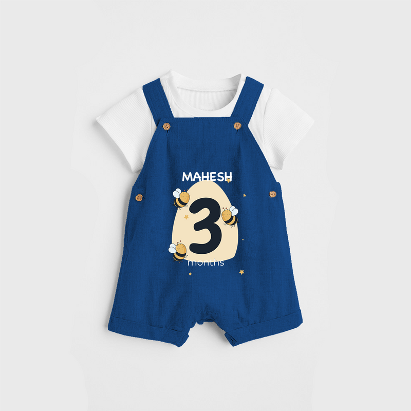 Commemorate your little one's 3rd month with a customized Dungaree Set - COBALT BLUE - 0 - 5 Months Old (Chest 17")