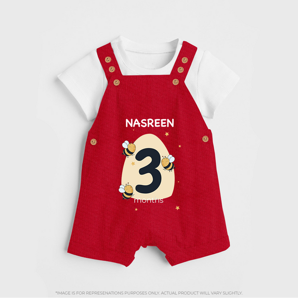 Baby Dungaree Set Birthday Outfit - 3rd Month | Personalized Dungaree Set | Cozy Cotton Fabric - RED - 0 - 5 Months Old (Chest 18")
