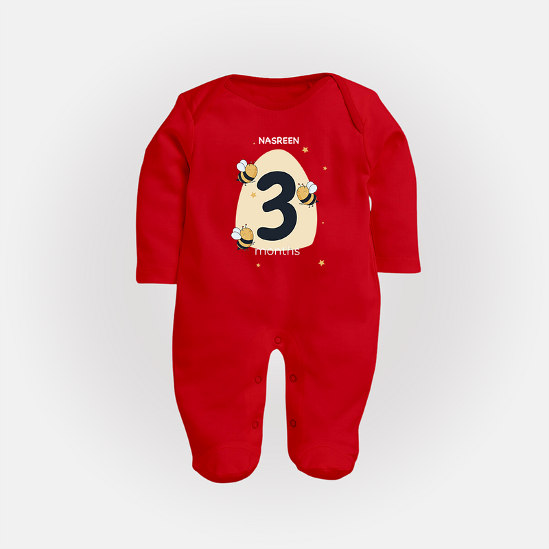 Commemorate This Special Moment With Our Bespoke Baby Sleep Suit, Perfect For 3-Month Celebration - RED - New Born (Chest 7.5")