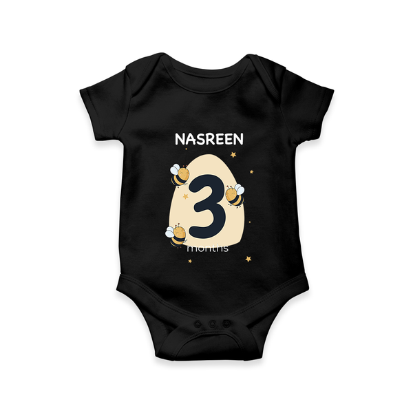 Baby Romper Birthday Outfit - 3rd Month | Personalized Bodysuit | Cozy Cotton Fabric - BLACK - New Born (Chest 14")