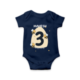 Commemorate your little one's 3rd month with a customized romper - NAVY BLUE - 0 - 3 Months Old (Chest 16")