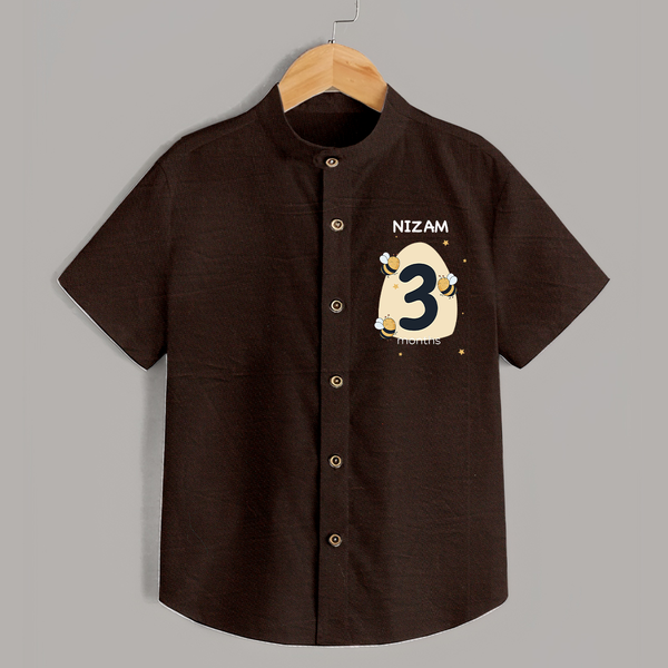 Baby Shirt Birthday Outfit - 3rd Month | Personalized Shirt | Cozy Cotton Fabric - CHOCOLATE BROWN - 0 - 6 Months Old (Chest 23")