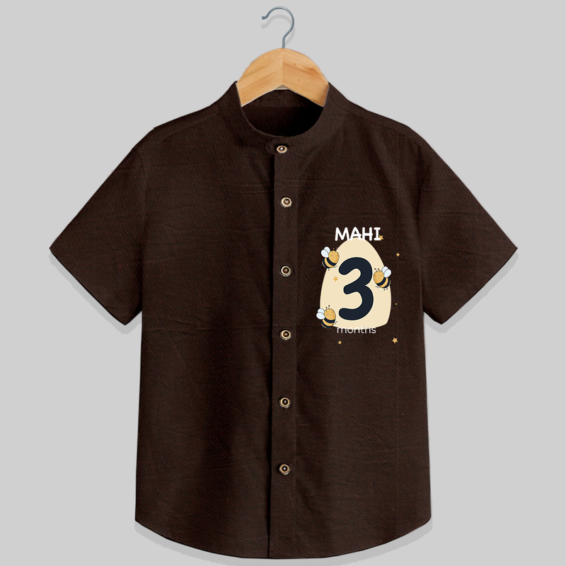 Commemorate your little one's 3rd month with a customized Shirt - CHOCOLATE BROWN - 0 - 6 Months Old (Chest 21")