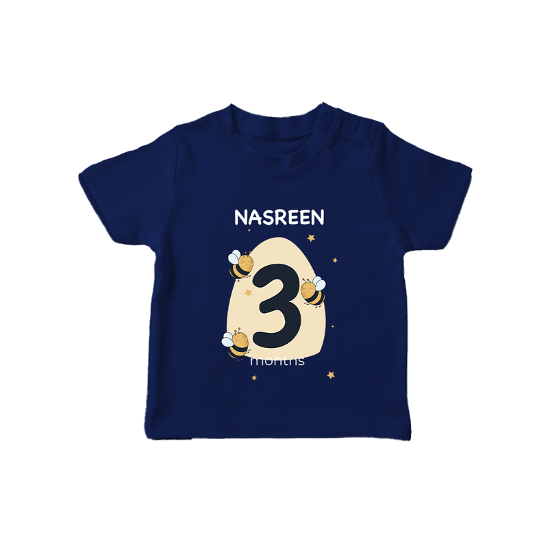 Baby T-Shirt Birthday Outfit - 3rd Month | Personalized T-Shirt | Cozy Cotton Fabric - NAVY BLUE - 0-5 Months Old (Chest 17")