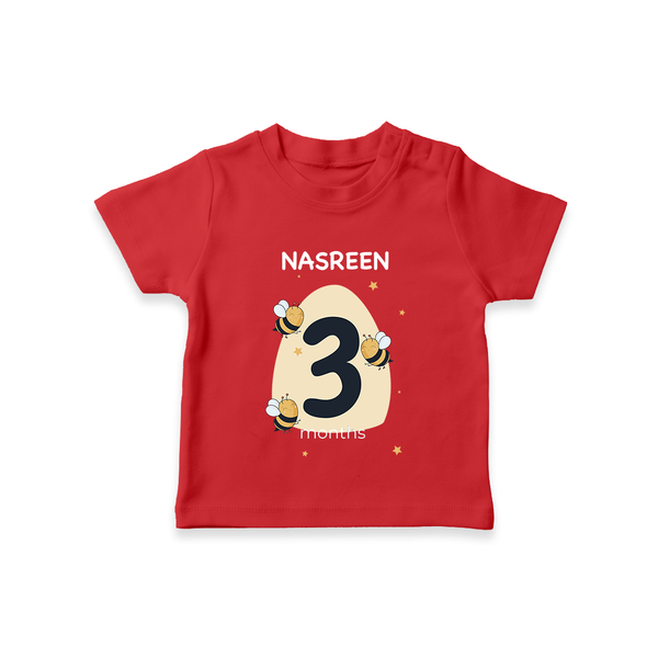 Baby T-Shirt Birthday Outfit - 3rd Month | Personalized T-Shirt | Cozy Cotton Fabric - RED - 0-5 Months Old (Chest 17")