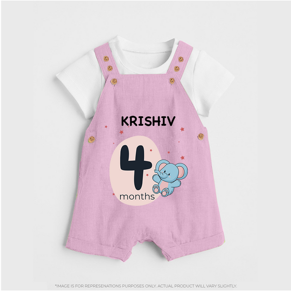 Baby Dungaree Set Birthday Outfit - 4th Month | Personalized Dungaree Set | Cozy Cotton Fabric - BABY PINK - 0 - 5 Months Old (Chest 18")