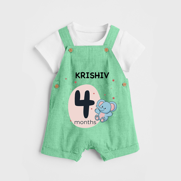 Baby Dungaree Set Birthday Outfit - 4th Month | Personalized Dungaree Set | Cozy Cotton Fabric - GREEN - 0 - 5 Months Old (Chest 18")