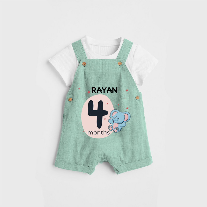 Commemorate your little one's 4th month with a customized Dungaree Set - LIGHT GREEN - 0 - 5 Months Old (Chest 17")