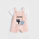 Commemorate your little one's 4th month with a customized Dungaree Set - PEACH - 0 - 5 Months Old (Chest 17")