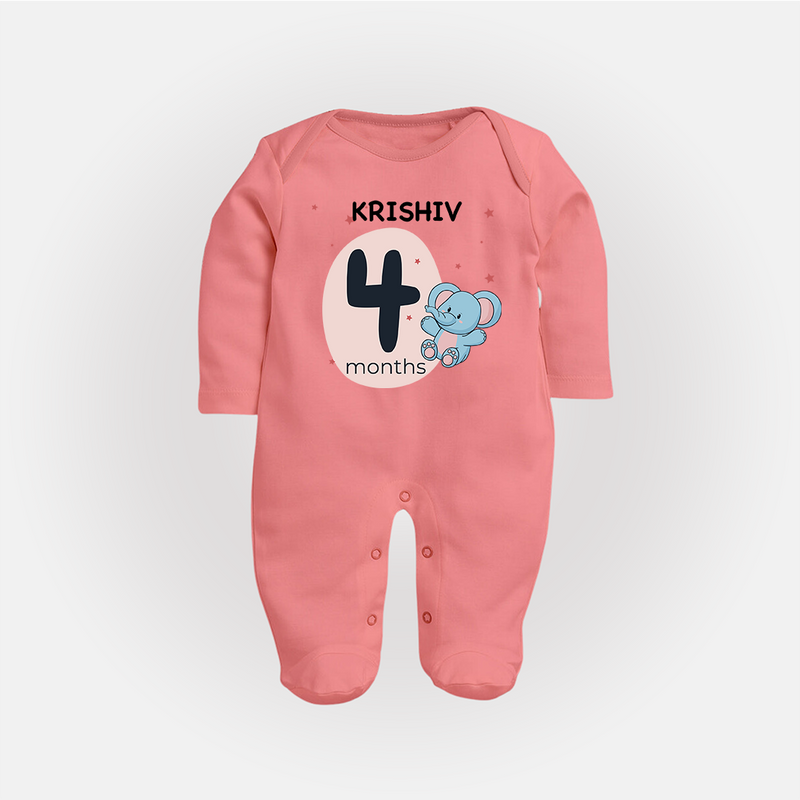 Commemorate This Special Moment With Our Bespoke Baby Sleep Suit, Perfect For 4-Month Celebration - PEACH - New Born (Chest 7.5")