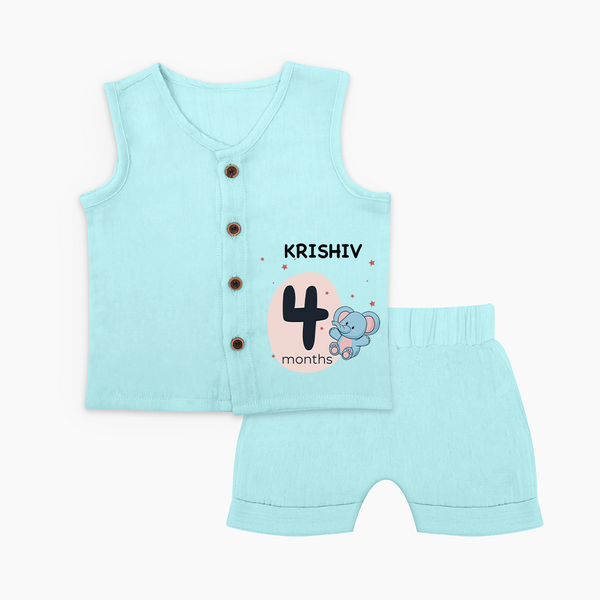Baby Jabla Set Birthday Outfit - 4th Month | Personalized Jabla Set | Cozy Cotton Fabric - BABY BLUE - 0 - 3 Months Old (Chest 9.8")