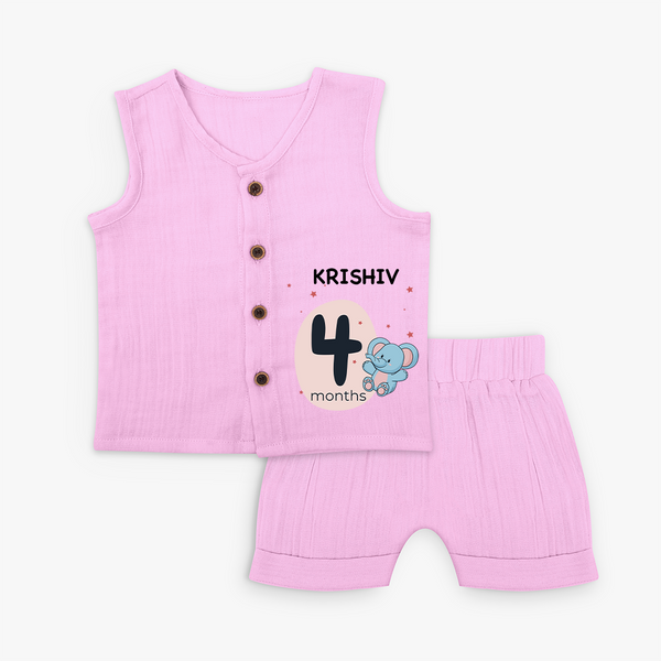 Baby Jabla Set Birthday Outfit - 4th Month | Personalized Jabla Set | Cozy Cotton Fabric - BABY PINK - 0 - 3 Months Old (Chest 9.8")