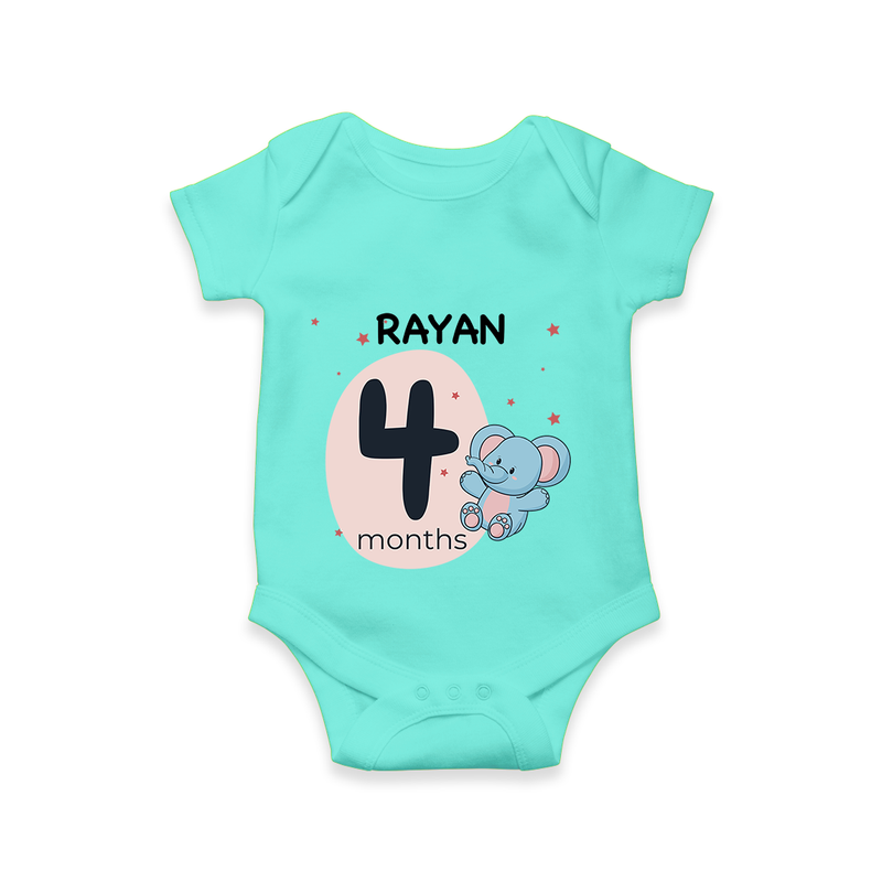 Commemorate your little one's 4th month with a customized romper - ARCTIC BLUE - 0 - 3 Months Old (Chest 16")