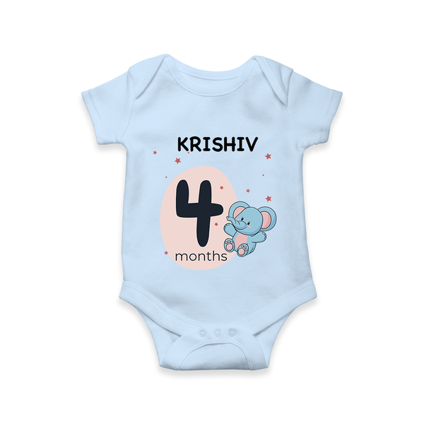 Baby Romper Birthday Outfit - 4th Month | Personalized Bodysuit | Cozy Cotton Fabric - BABY BLUE - New Born (Chest 14")