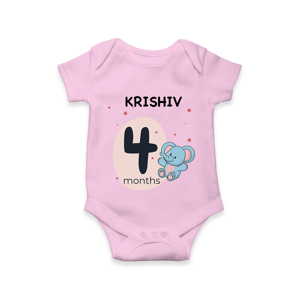 Baby Romper Birthday Outfit - 4th Month | Personalized Bodysuit | Cozy Cotton Fabric - BABY PINK - New Born (Chest 14")