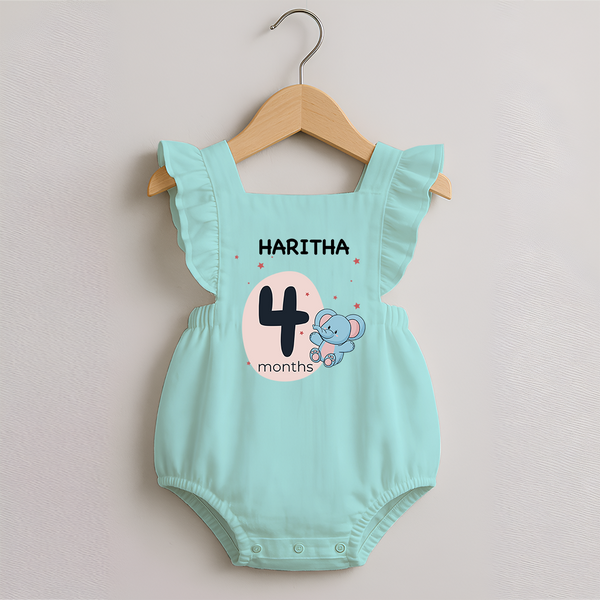 Baby Romper Frock Birthday Outfit - 4th Month | Personalized Romper Frock | Cozy Cotton Fabric - MINT GREEN - 0 - 3 Months Old (Chest 19")