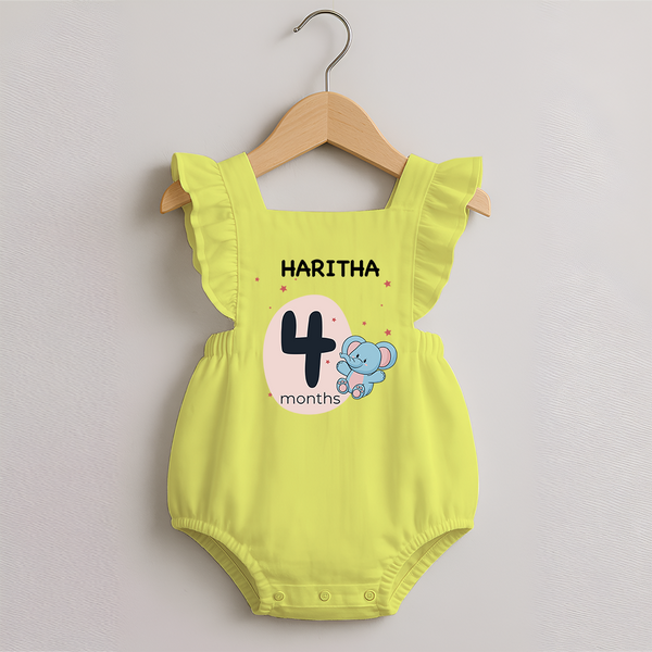 Baby Romper Frock Birthday Outfit - 4th Month | Personalized Romper Frock | Cozy Cotton Fabric - PASTEL YELLOW - 0 - 3 Months Old (Chest 19")