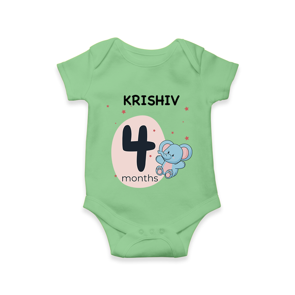 Baby Romper Birthday Outfit - 4th Month | Personalized Bodysuit | Cozy Cotton Fabric - GREEN - New Born (Chest 14")