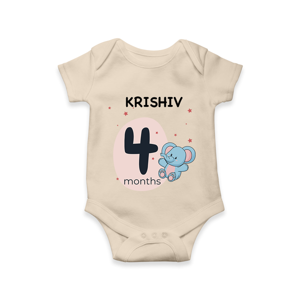 Baby Romper Birthday Outfit - 4th Month | Personalized Bodysuit | Cozy Cotton Fabric - IVORY - New Born (Chest 14")