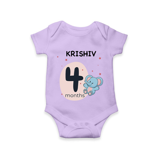 Baby Romper Birthday Outfit - 4th Month | Personalized Bodysuit | Cozy Cotton Fabric - LILAC - New Born (Chest 14")
