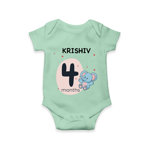 Baby Romper Birthday Outfit - 4th Month | Personalized Bodysuit | Cozy Cotton Fabric - MINT GREEN - New Born (Chest 14")