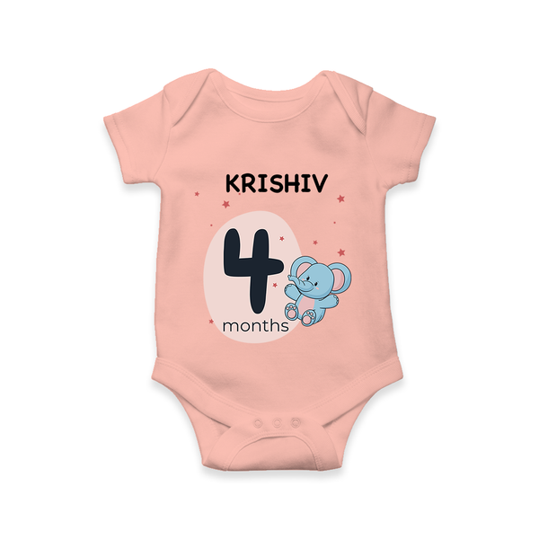 Baby Romper Birthday Outfit - 4th Month | Personalized Bodysuit | Cozy Cotton Fabric - PEACH - New Born (Chest 14")