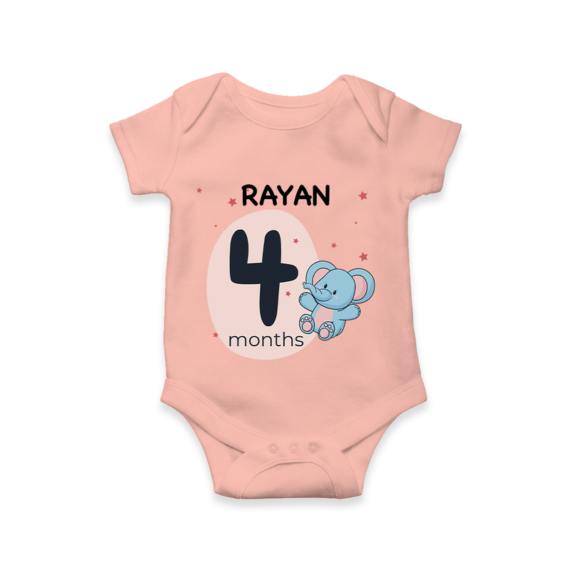 Commemorate your little one's 4th month with a customized romper - PEACH - 0 - 3 Months Old (Chest 16")
