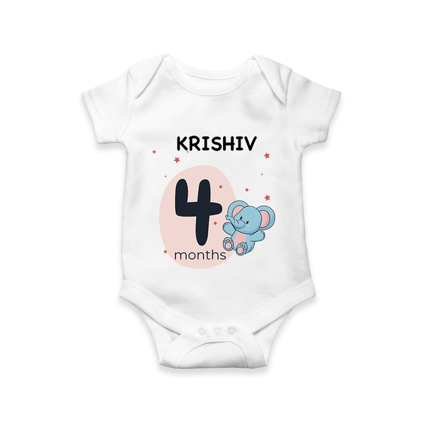 Baby Romper Birthday Outfit - 4th Month | Personalized Bodysuit | Cozy Cotton Fabric - WHITE - New Born (Chest 14")