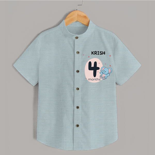 Baby Shirt Birthday Outfit - 4th Month | Personalized Shirt | Cozy Cotton Fabric - ARCTIC BLUE - 0 - 6 Months Old (Chest 23")