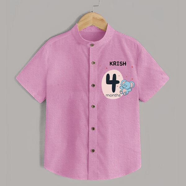 Baby Shirt Birthday Outfit - 4th Month | Personalized Shirt | Cozy Cotton Fabric - BABY PINK - 0 - 6 Months Old (Chest 23")