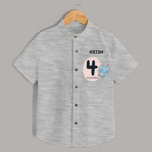 Baby Shirt Birthday Outfit - 4th Month | Personalized Shirt | Cozy Cotton Fabric - GREY - 0 - 6 Months Old (Chest 23")
