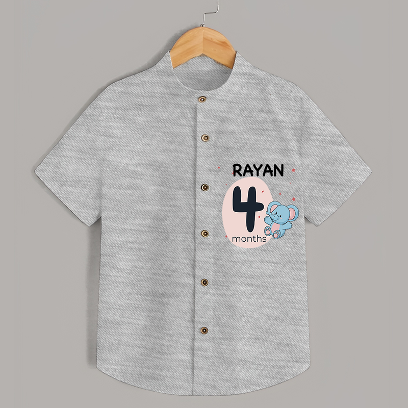 Commemorate your little one's 4th month with a customized Shirt - GREY MELANGE - 0 - 6 Months Old (Chest 21")