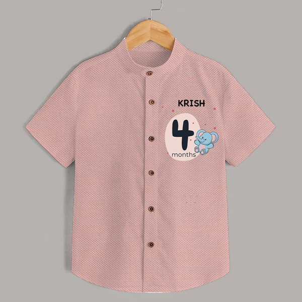 Baby Shirt Birthday Outfit - 4th Month | Personalized Shirt | Cozy Cotton Fabric - PEACH - 0 - 6 Months Old (Chest 23")