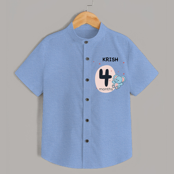 Baby Shirt Birthday Outfit - 4th Month | Personalized Shirt | Cozy Cotton Fabric - SKY BLUE - 0 - 6 Months Old (Chest 23")