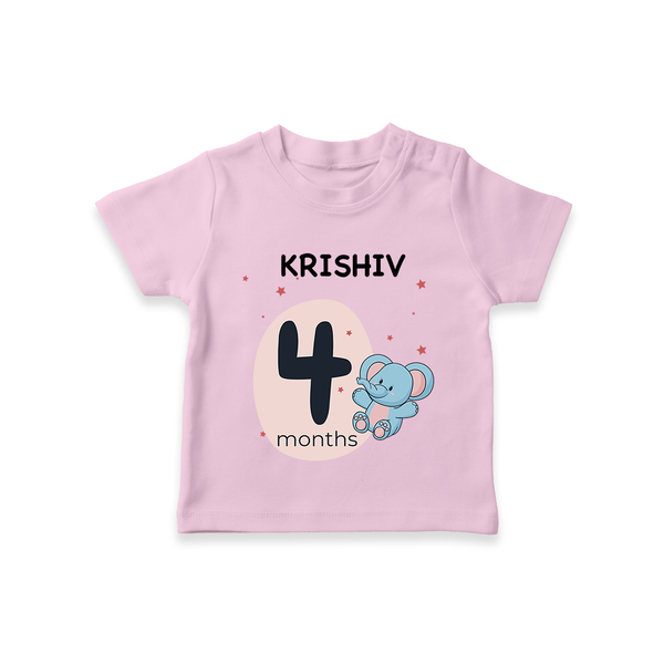 Baby T-Shirt Birthday Outfit - 4th Month | Personalized T-Shirt | Cozy Cotton Fabric - BABY PINK - 0-5 Months Old (Chest 17")
