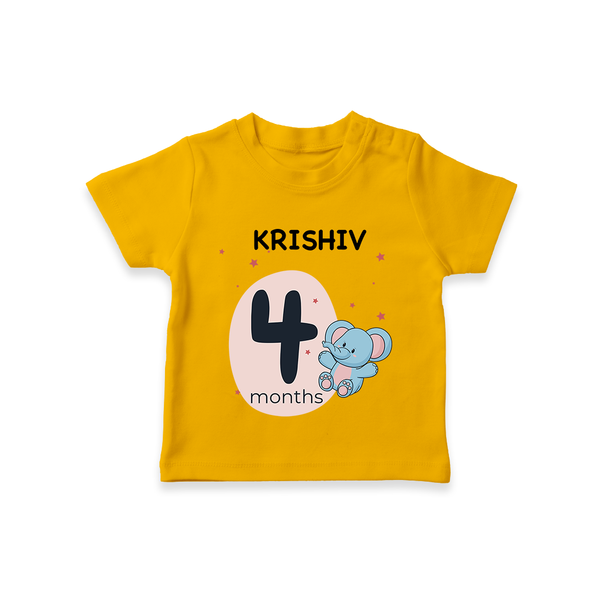 Baby T-Shirt Birthday Outfit - 4th Month | Personalized T-Shirt | Cozy Cotton Fabric - CHROME YELLOW - 0-5 Months Old (Chest 17")